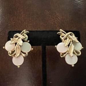 Vintage Marhill Pearlescent Shell Flower and Silver Tone leaves Clip-on Earrings